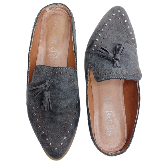 Mi iM Boho Leather Studded Tassel Loafer Flats - Picture 3 of 13